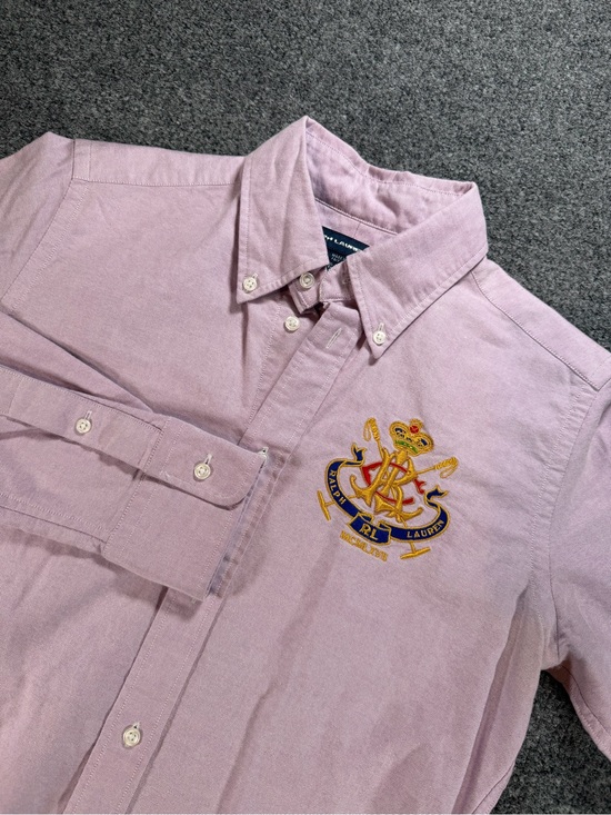 Ralph Lauren Tops - Ralph Lauren Pink Woman’s Long-Sleeve Button-Down Oxford Shirt Crest Logo Size 4